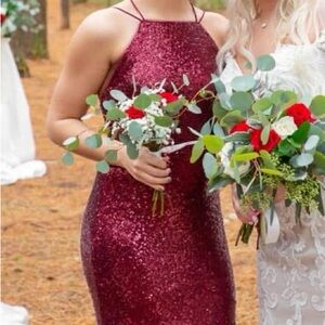 Maroon Sequin Bridesmaid Dress
